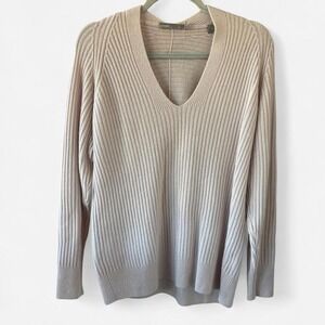 Vince cream Wool/Cashmere coquette ballet core ribbed knit V-neck sweater Size S